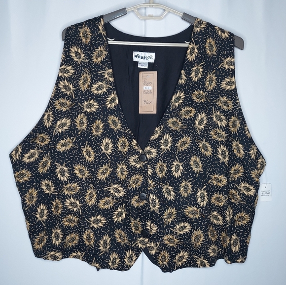 We Be Bop Vest Women Plus Size OS Black Beaded Sunflower V-Neck Button VTG - Picture 1 of 8